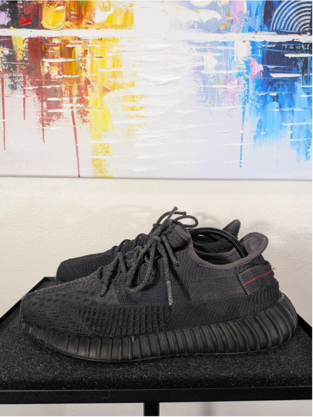 Torn Adidas Yeezy Boost 350 V2 Shoes Mens Size 10.5 Black Knit Low Top Sneakers